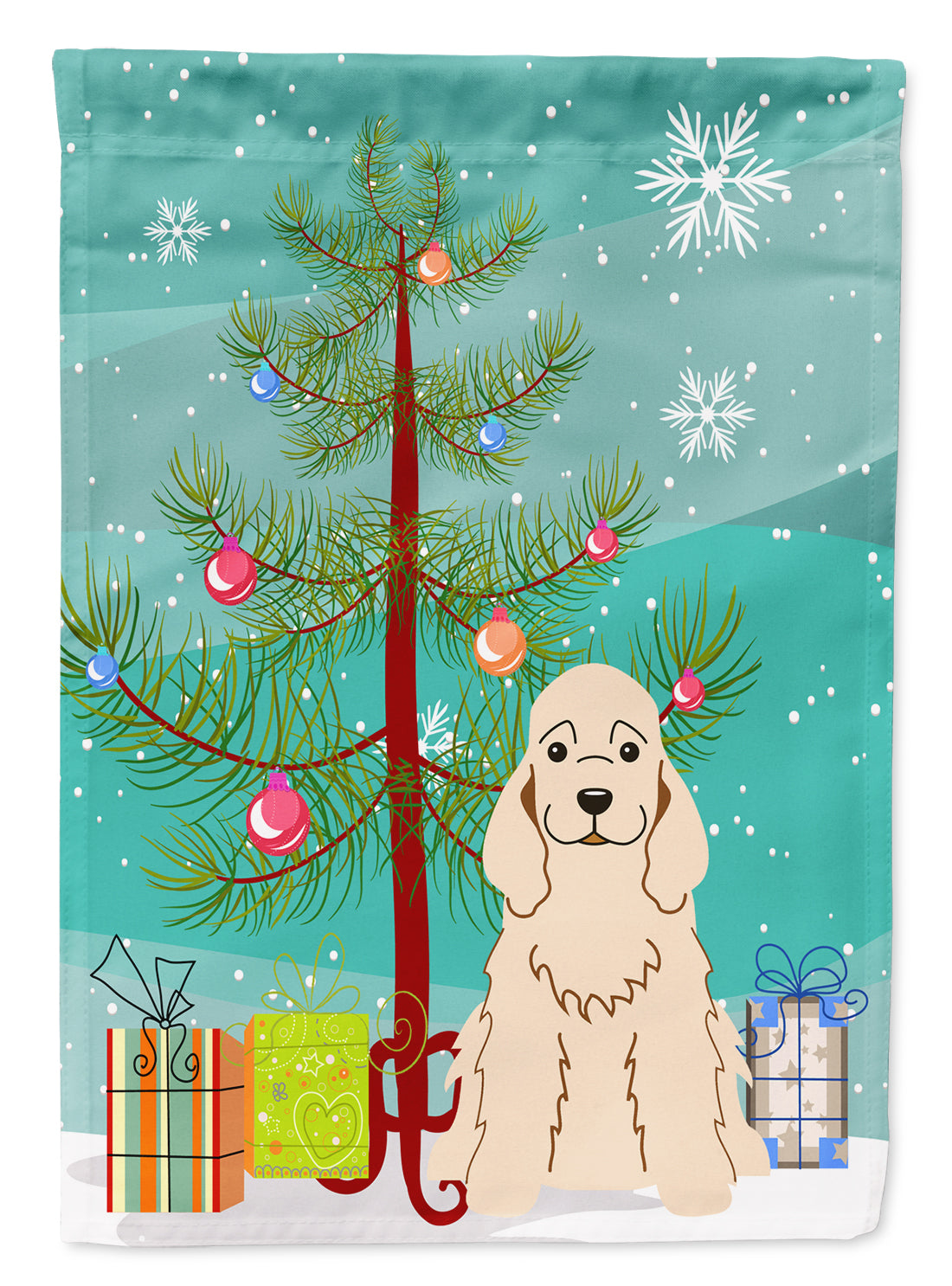 Merry Christmas Tree Cocker Spaniel Buff Flag Garden Size BB4219GF  the-store.com.