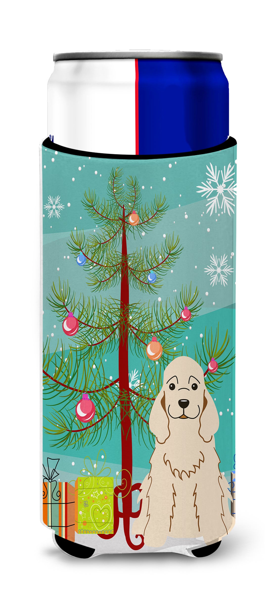 Merry Christmas Tree Cocker Spaniel Buff  Ultra Hugger for slim cans BB4219MUK  the-store.com.