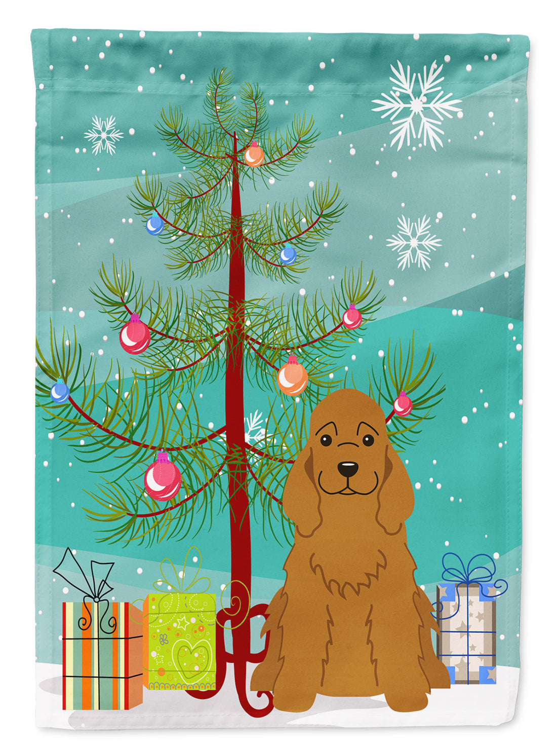 Merry Christmas Tree Cocker Spaniel Red Flag Garden Size BB4220GF  the-store.com.