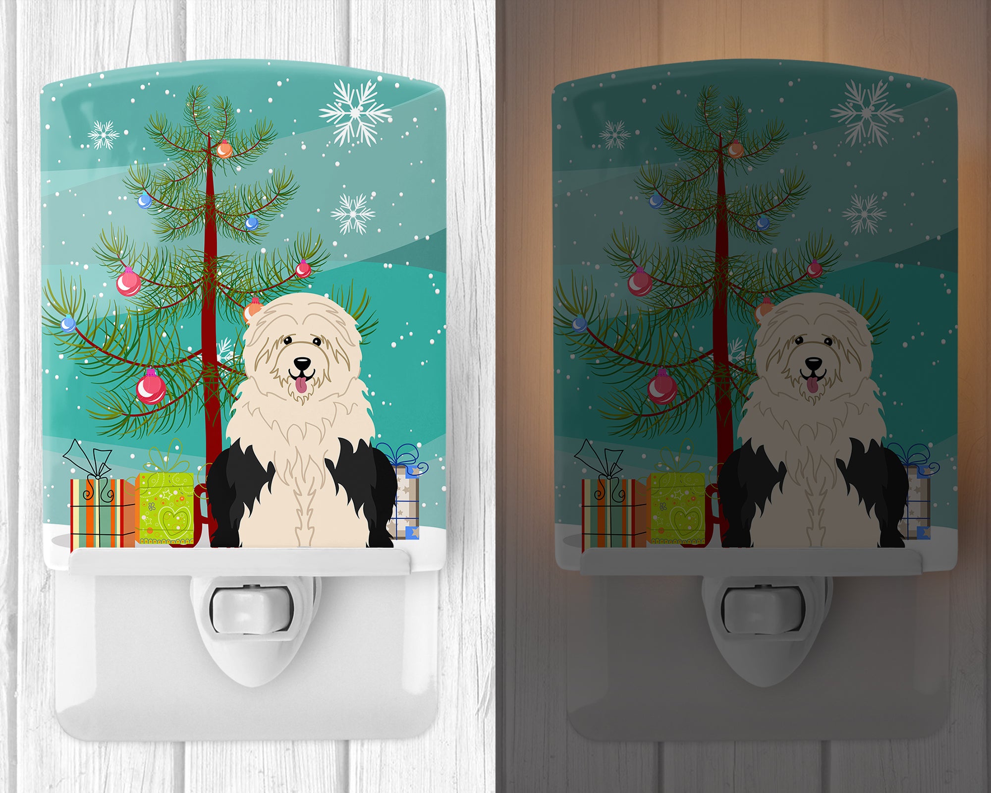 Merry Christmas Tree Old English Sheepdog Ceramic Night Light BB4221CNL - the-store.com