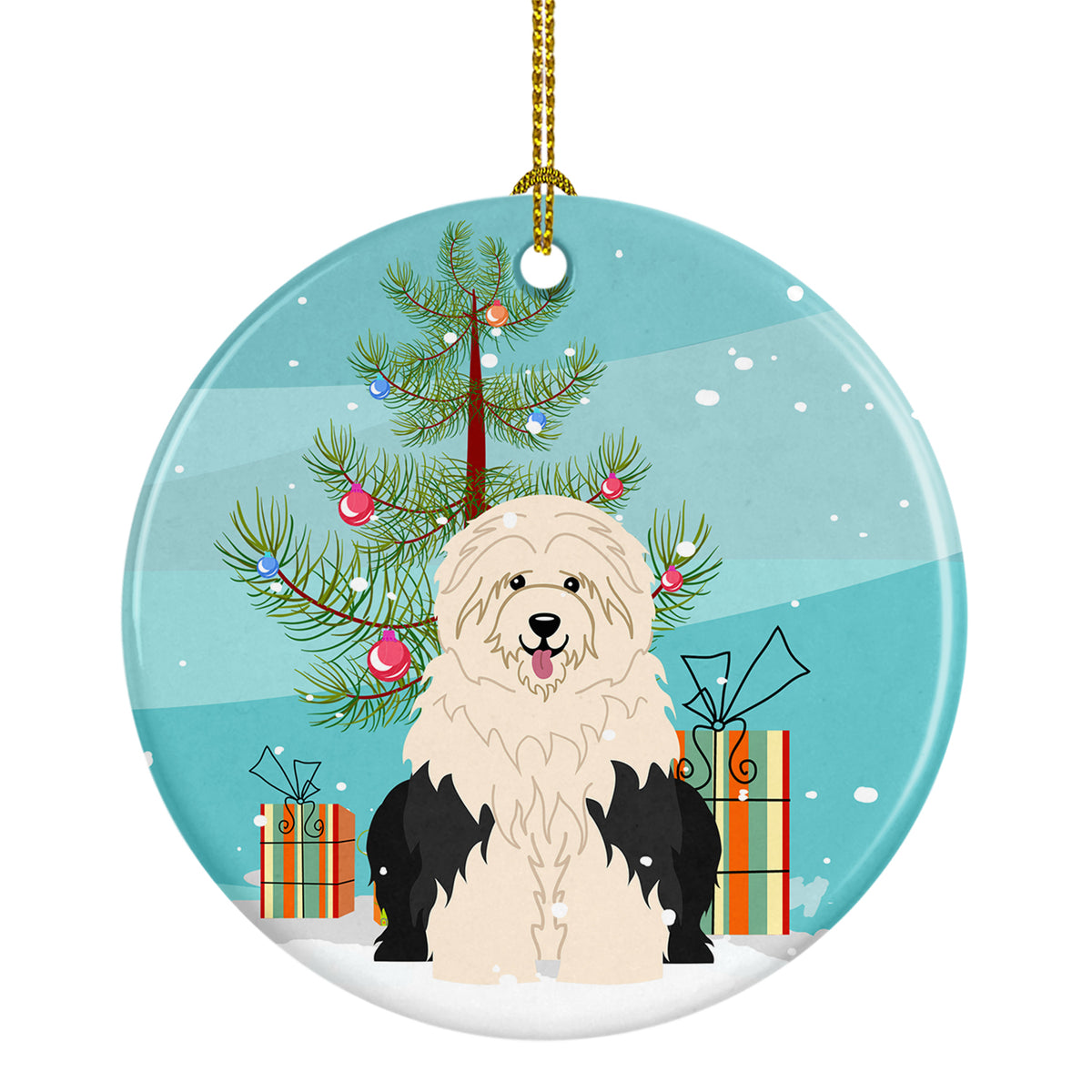 Merry Christmas Tree Old English Sheepdog Ceramic Ornament BB4221CO1 - the-store.com