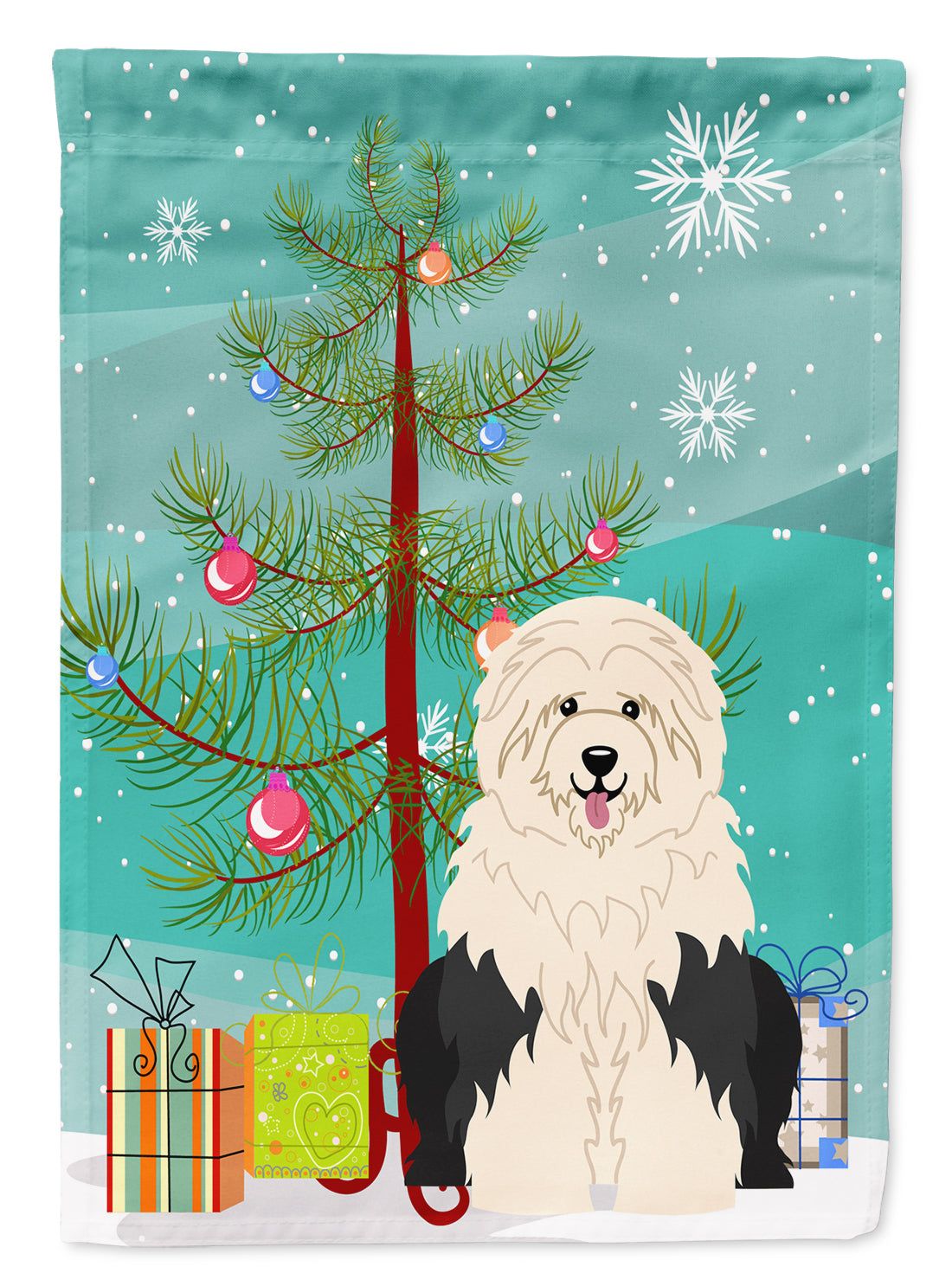 Merry Christmas Tree Old English Sheepdog Flag Garden Size BB4221GF  the-store.com.