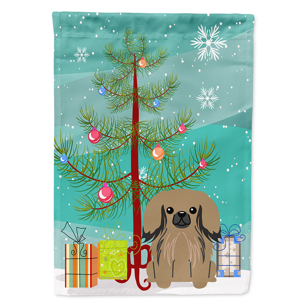 Merry Christmas Tree Pekingnese Tan Flag Canvas House Size BB4227CHF  the-store.com.