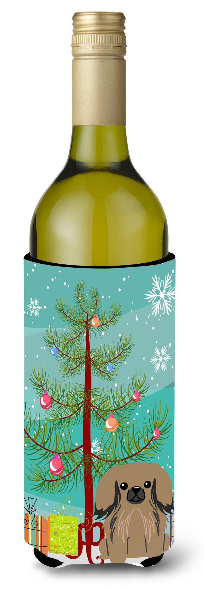Merry Christmas Tree Pekingnese Tan Wine Bottle Beverge Insulator Hugger BB4227LITERK by Caroline's Treasures