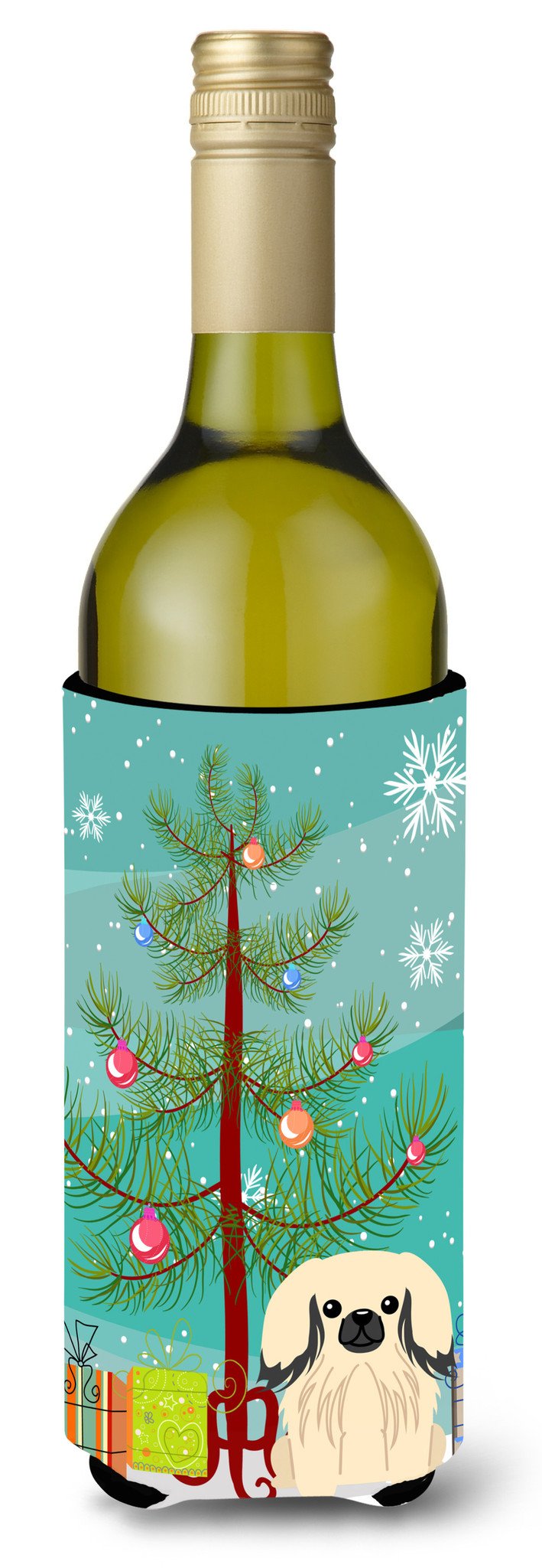 Merry Christmas Tree Pekingnese Cream Wine Bottle Beverge Insulator Hugger BB4231LITERK by Caroline's Treasures