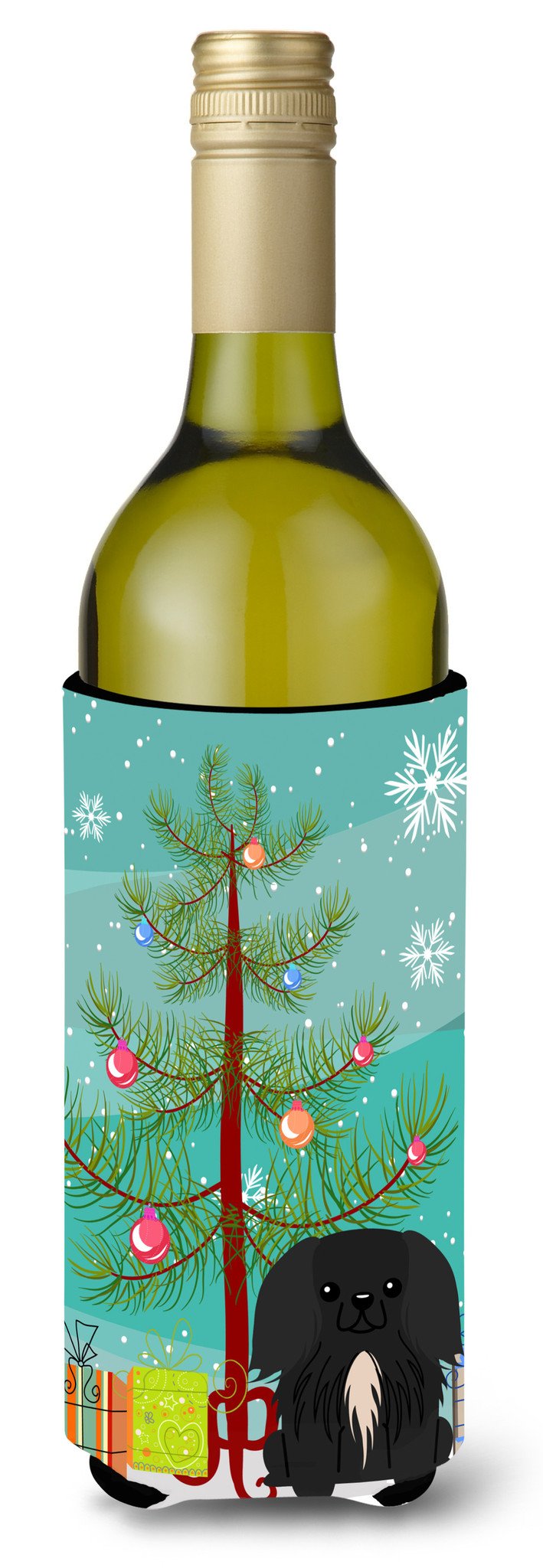 Merry Christmas Tree Pekingnese Black Wine Bottle Beverge Insulator Hugger BB4232LITERK by Caroline's Treasures