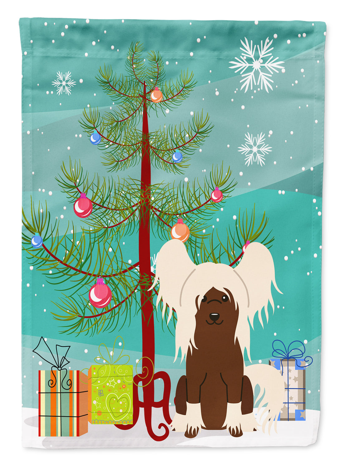 Merry Christmas Tree Chinese Crested Cream Flag Garden Size BB4238GF  the-store.com.