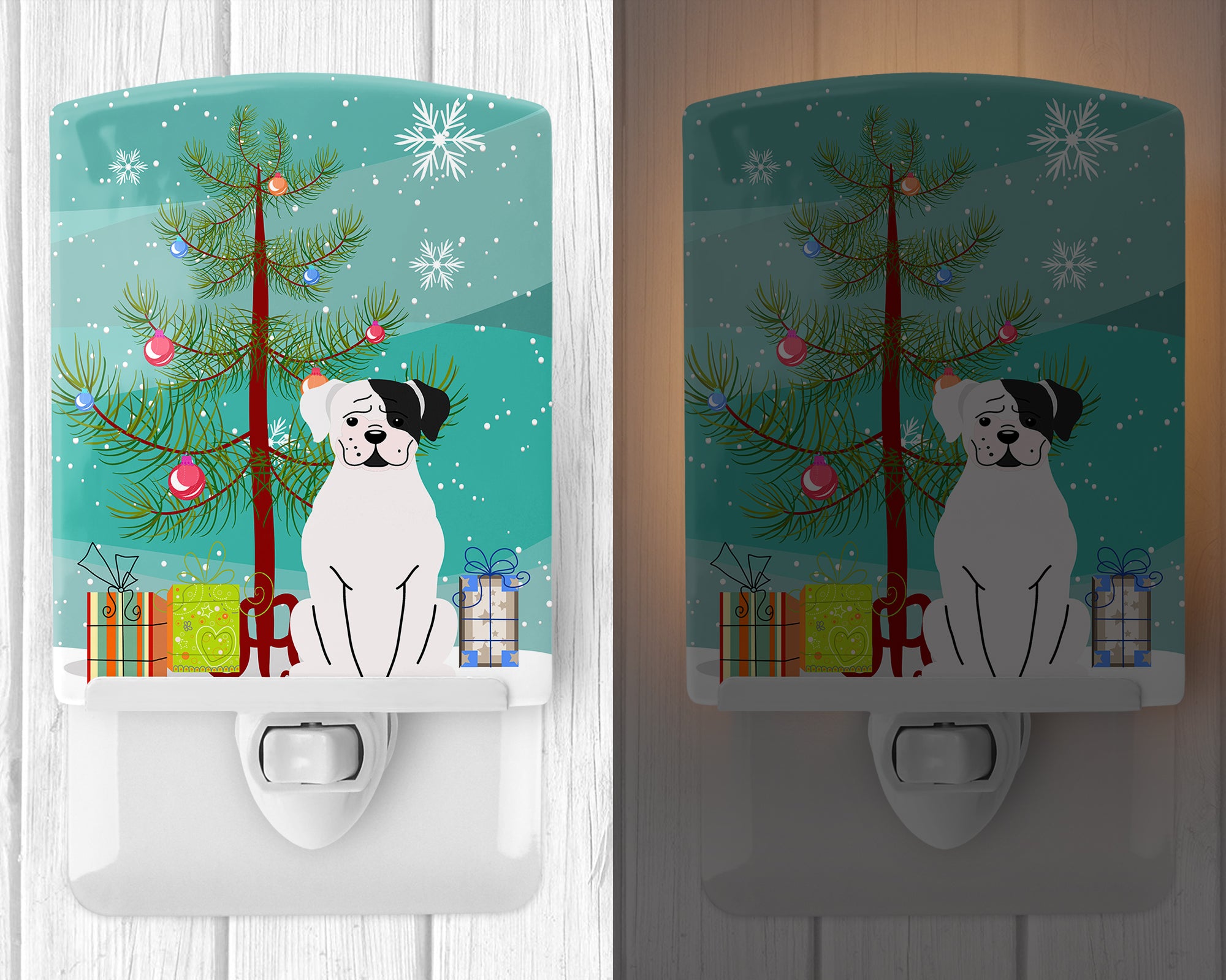 Merry Christmas Tree White Boxer Cooper Ceramic Night Light BB4239CNL - the-store.com