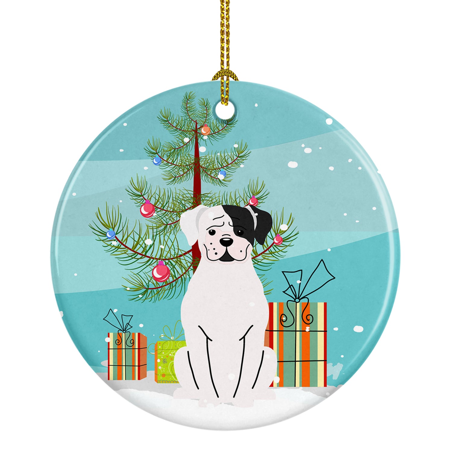 Merry Christmas Tree White Boxer Cooper Ceramic Ornament BB4239CO1 - the-store.com