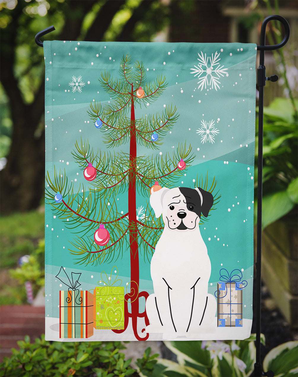 Merry Christmas Tree White Boxer Cooper Flag Garden Size BB4239GF  the-store.com.