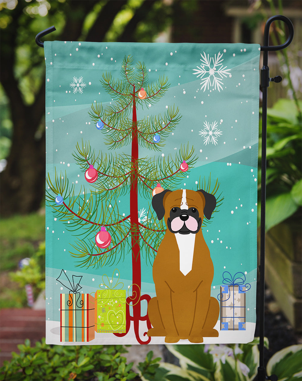 Merry Christmas Tree Flashy Fawn Boxer Flag Garden Size BB4241GF  the-store.com.