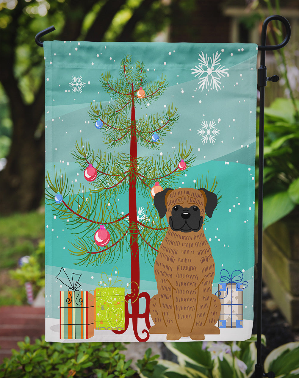 Merry Christmas Tree Brindle Boxer Flag Garden Size BB4242GF  the-store.com.