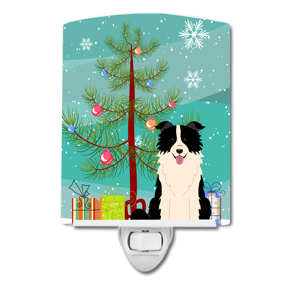 Merry Christmas Tree Border Collie Black White Ceramic Night Light BB4243CNL - the-store.com