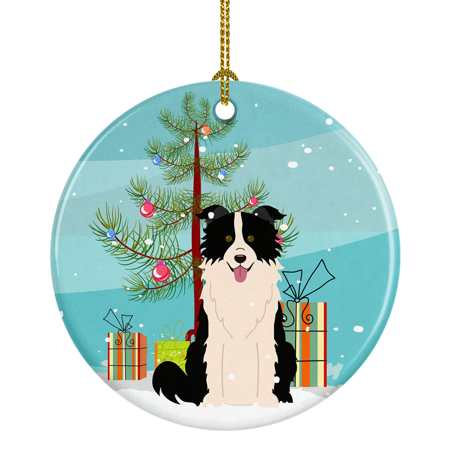 Merry Christmas Tree Border Collie Black White Ceramic Ornament BB4243CO1 - the-store.com