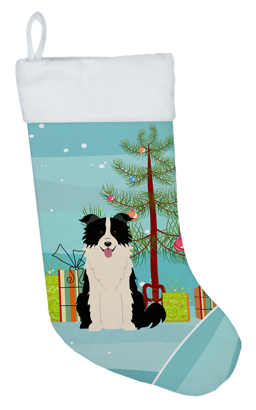 Merry Christmas Tree Border Collie Black White Christmas Stocking BB4243CS