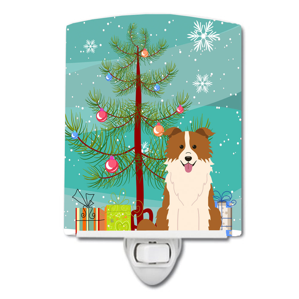 Merry Christmas Tree Border Collie Red White Ceramic Night Light BB4244CNL - the-store.com