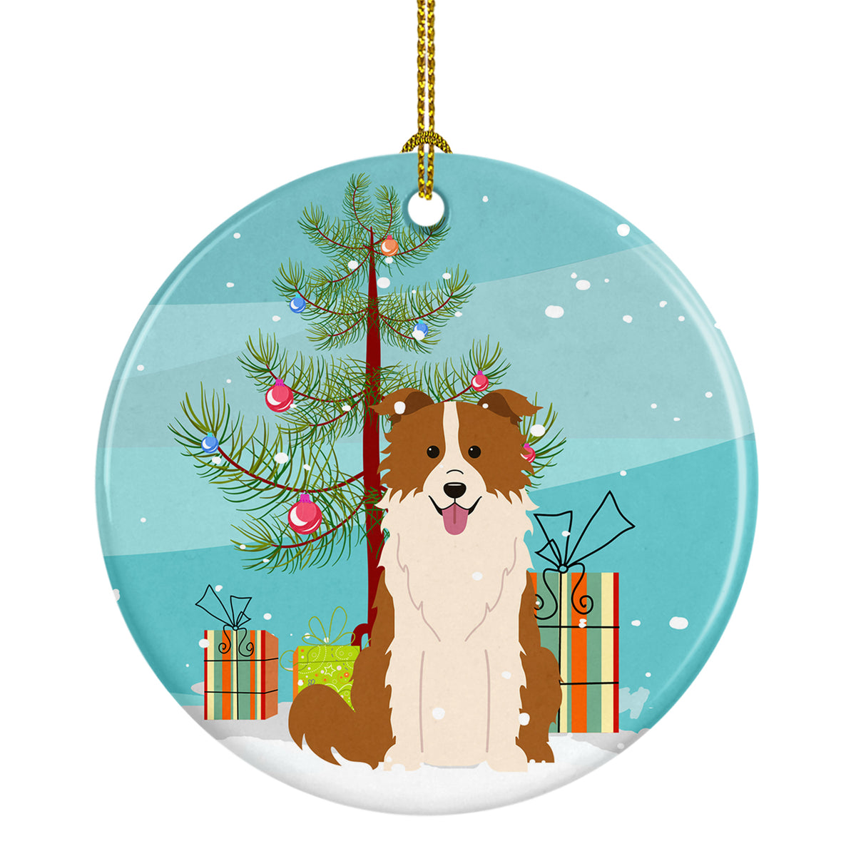 Merry Christmas Tree Border Collie Red White Ceramic Ornament BB4244CO1 - the-store.com