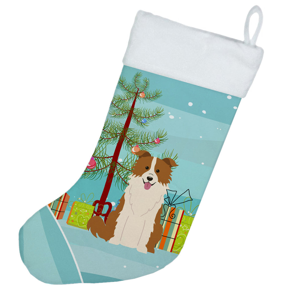 Merry Christmas Tree Border Collie Red White Christmas Stocking BB4244CS  the-store.com.