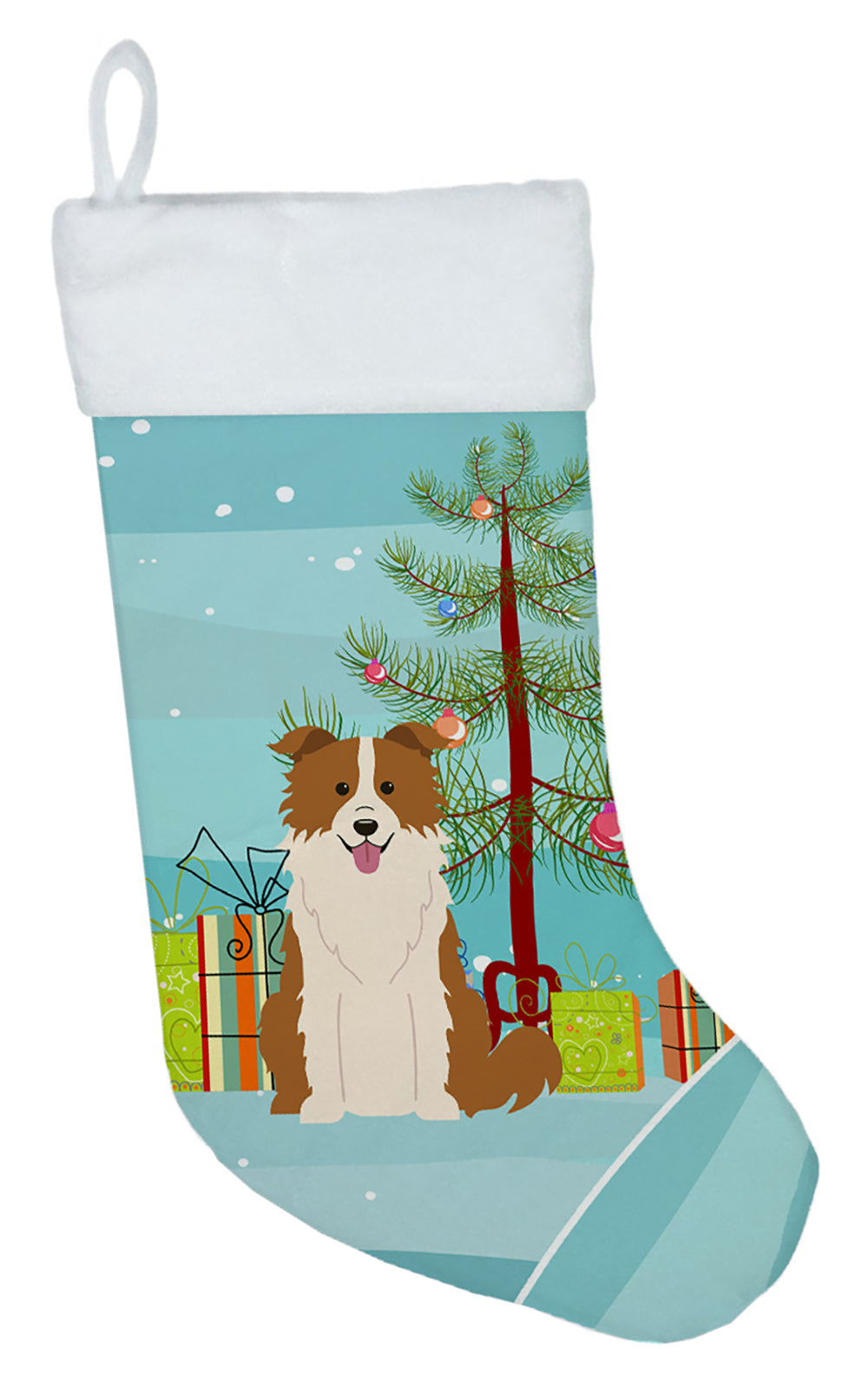 Merry Christmas Tree Border Collie Red White Christmas Stocking BB4244CS  the-store.com.