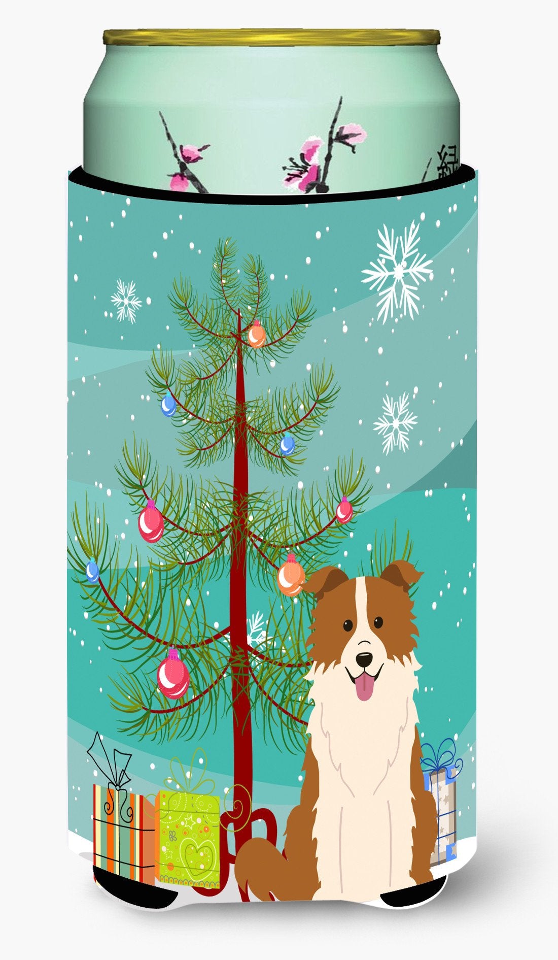 Merry Christmas Tree Border Collie Red White Tall Boy Beverage Insulator Hugger BB4244TBC by Caroline's Treasures