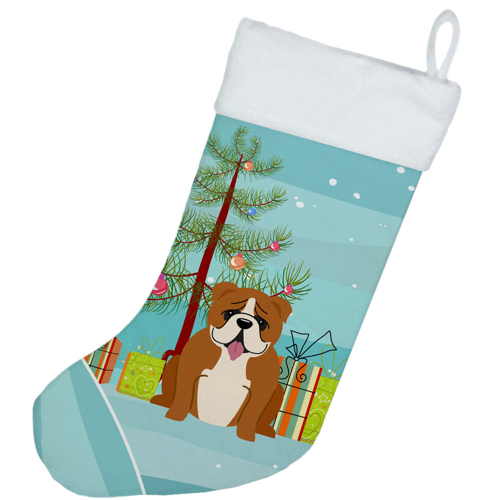 Merry Christmas Tree English Bulldog Red White Christmas Stocking BB4245CS  the-store.com.