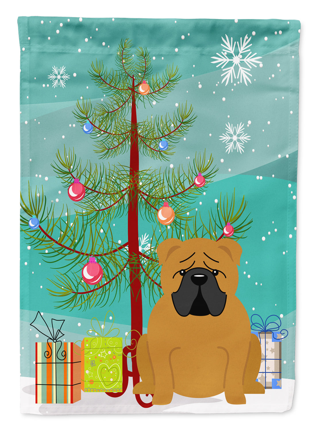 Merry Christmas Tree English Bulldog Red Flag Garden Size BB4247GF  the-store.com.