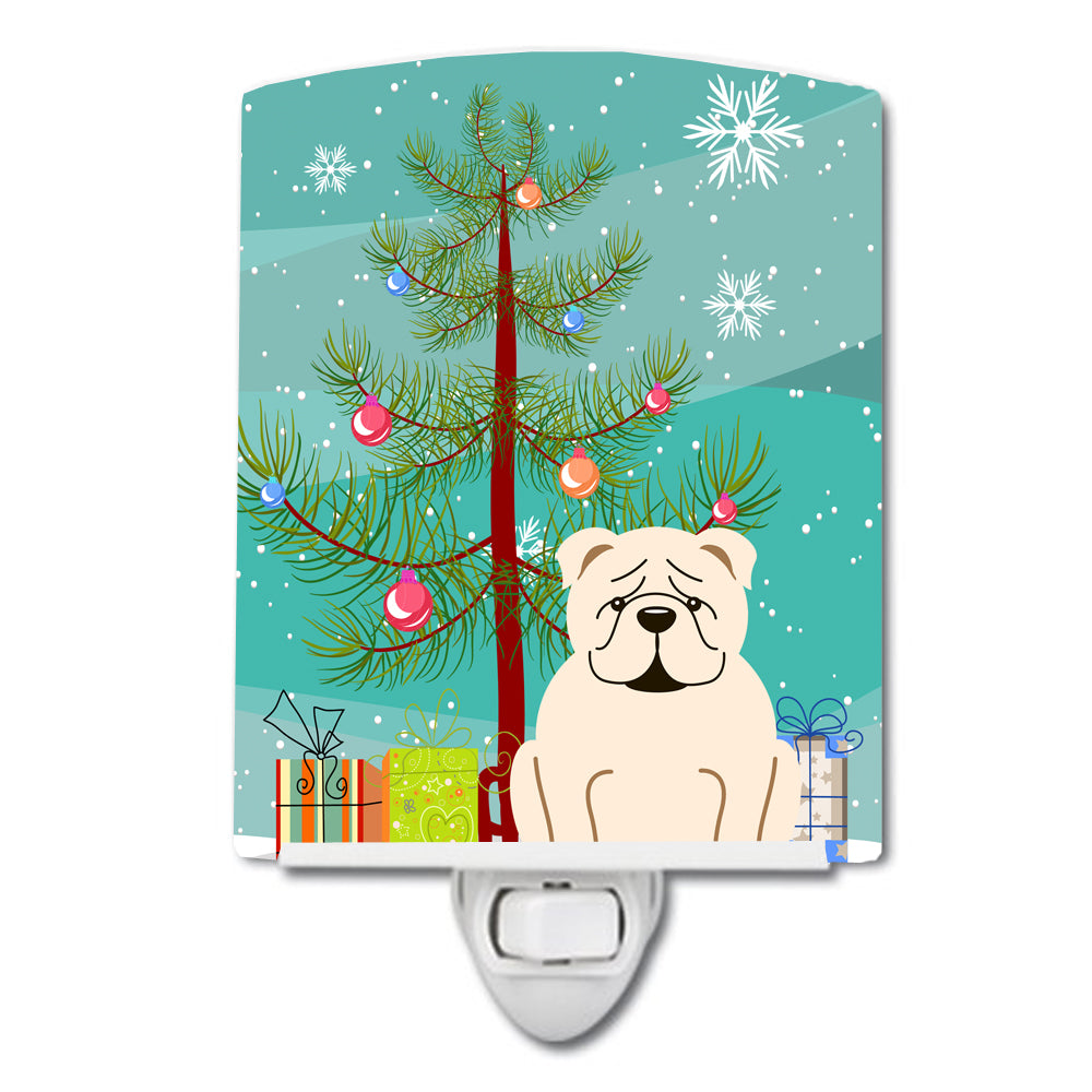 Merry Christmas Tree English Bulldog White Ceramic Night Light BB4248CNL - the-store.com