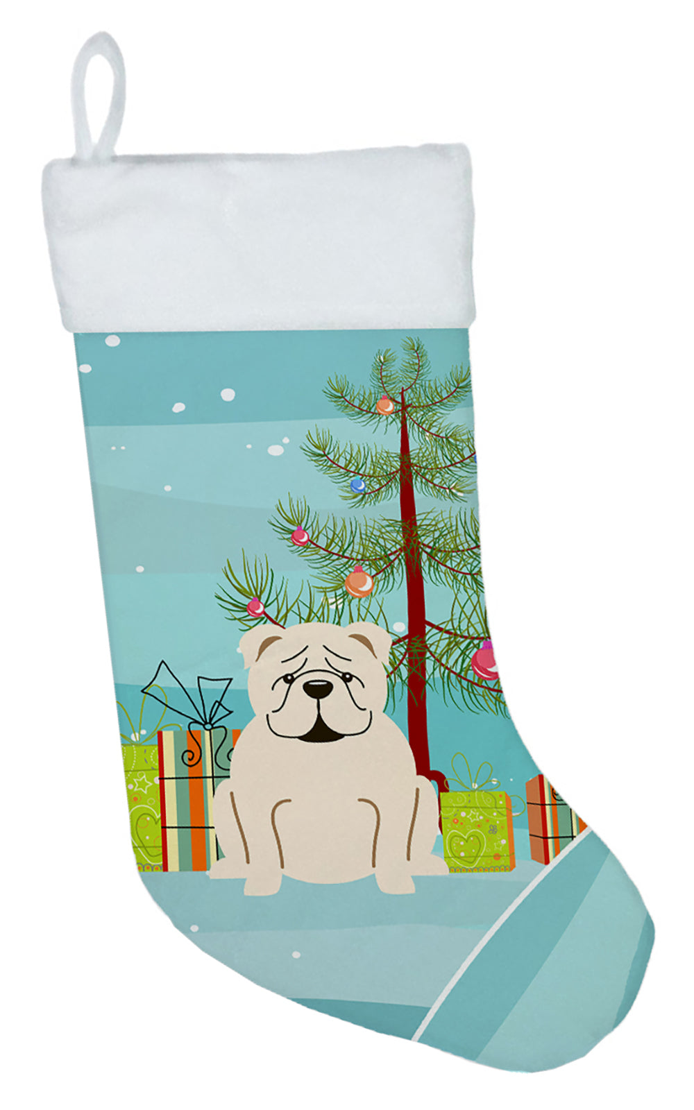 Merry Christmas Tree English Bulldog White Christmas Stocking BB4248CS  the-store.com.