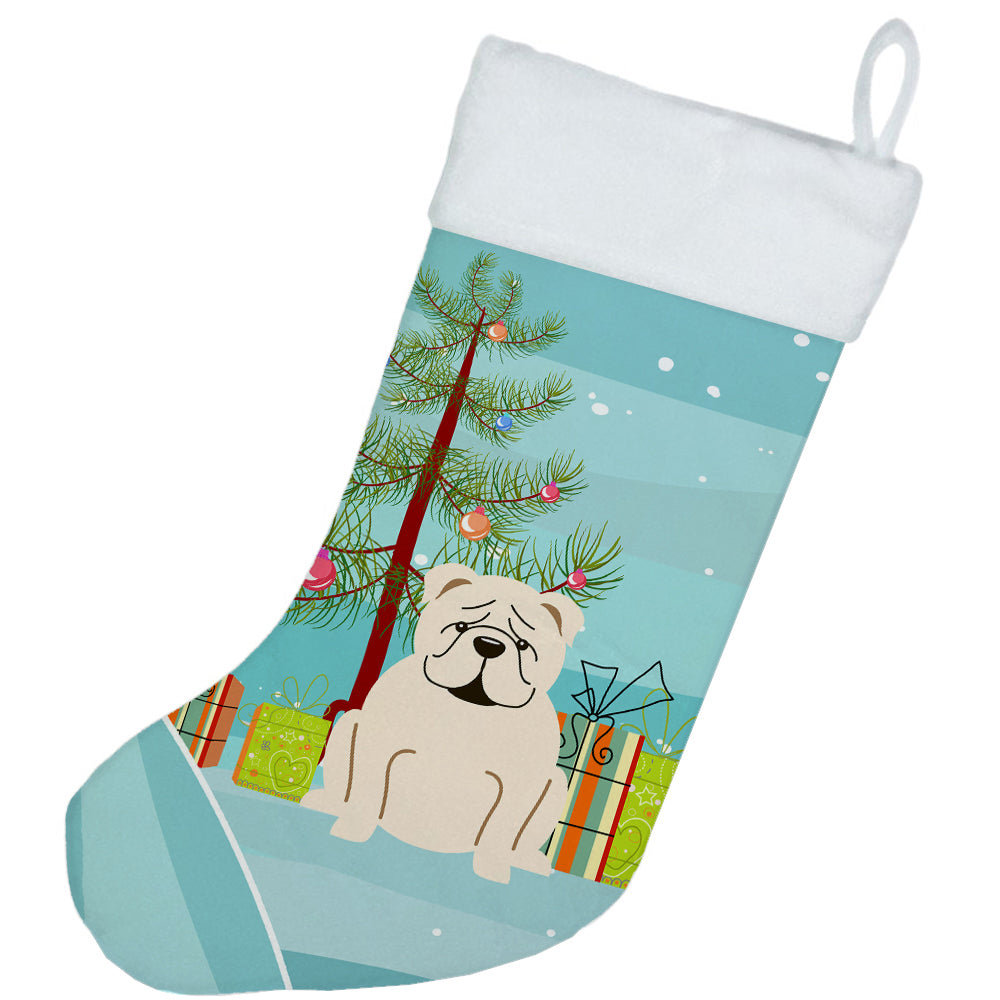 Merry Christmas Tree English Bulldog White Christmas Stocking BB4248CS  the-store.com.