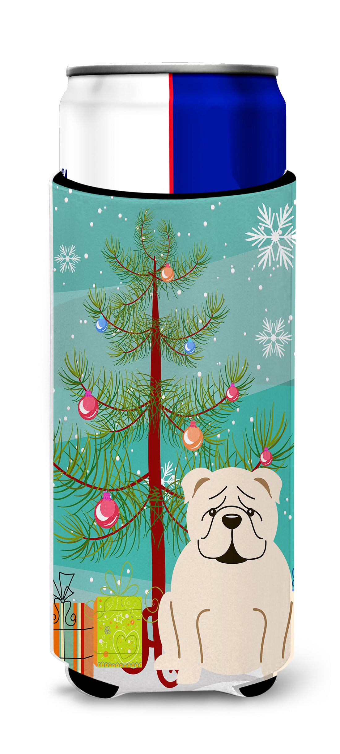 Merry Christmas Tree English Bulldog White  Ultra Hugger for slim cans BB4248MUK  the-store.com.