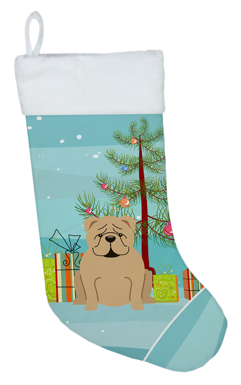 Merry Christmas Tree English Bulldog Fawn Christmas Stocking BB4249CS  the-store.com.