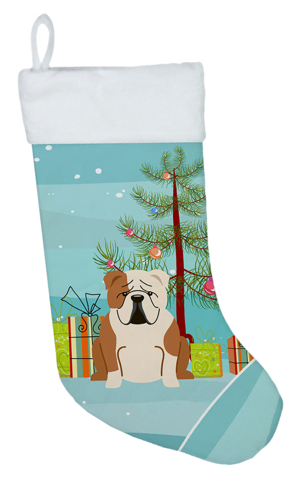 Merry Christmas Tree English Bulldog Fawn White Christmas Stocking BB4250CS  the-store.com.