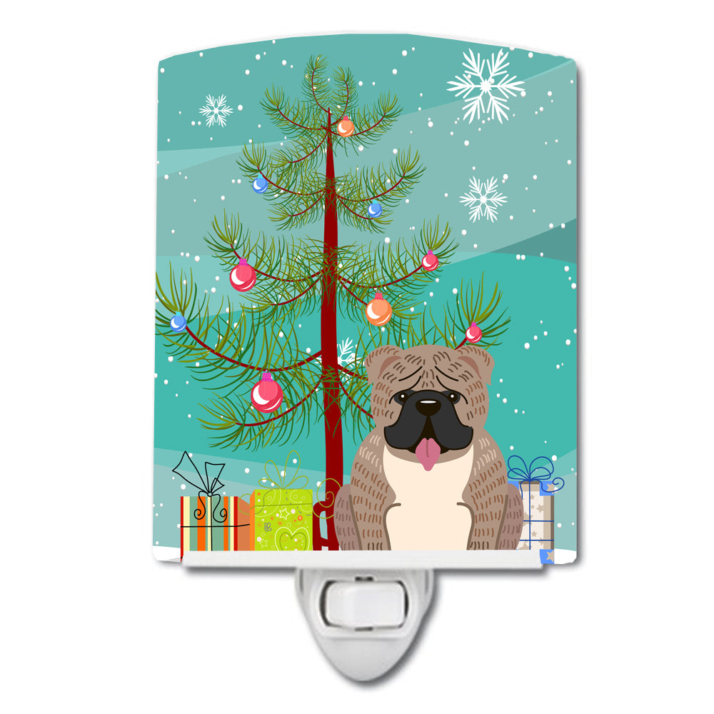 Merry Christmas Tree English Bulldog Grey Brindle  Ceramic Night Light BB4251CNL - the-store.com