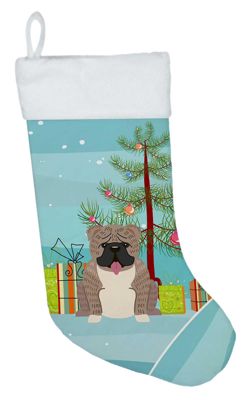 Merry Christmas Tree English Bulldog Grey Brindle  Christmas Stocking BB4251CS  the-store.com.