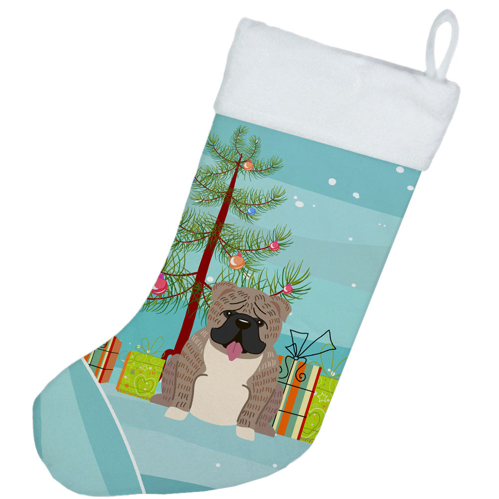 Merry Christmas Tree English Bulldog Grey Brindle  Christmas Stocking BB4251CS  the-store.com.