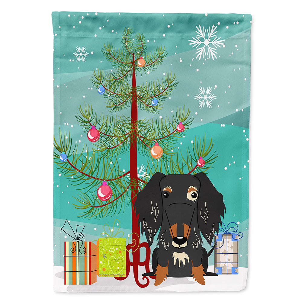 Merry Christmas Tree Wire Haired Dachshund Dapple Flag Canvas House Size BB4253CHF  the-store.com.