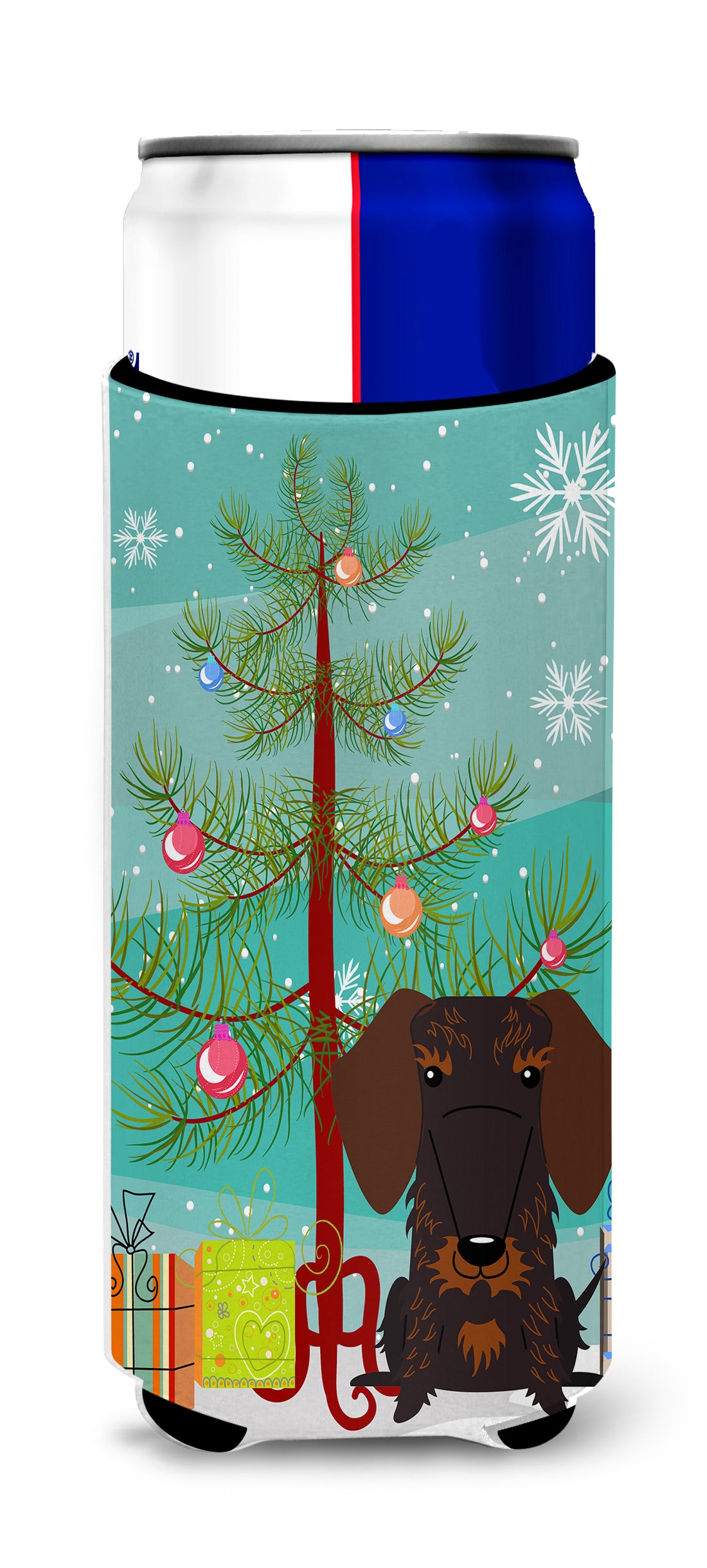 Merry Christmas Tree Wire Haired Dachshund Chocolate  Ultra Hugger for slim cans BB4254MUK  the-store.com.
