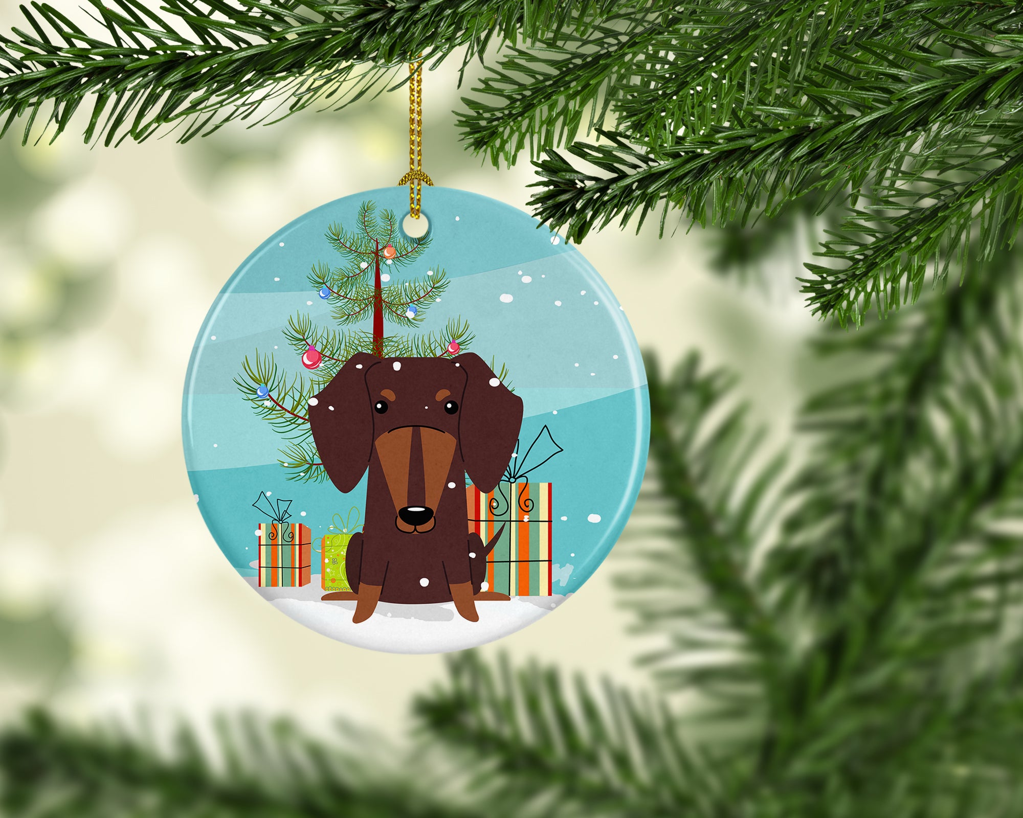 Merry Christmas Tree Dachshund Chocolate Ceramic Ornament BB4256CO1 - the-store.com