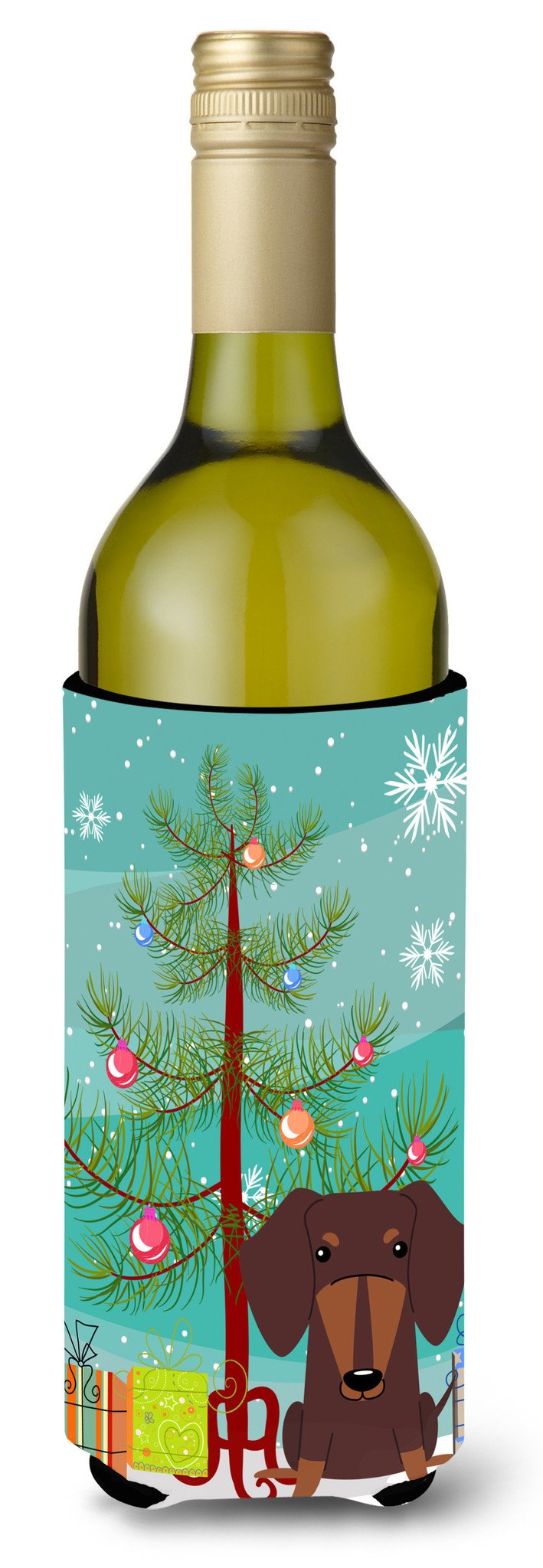 Merry Christmas Tree Dachshund Chocolate Wine Bottle Beverge Insulator Hugger BB4256LITERK by Caroline&#39;s Treasures