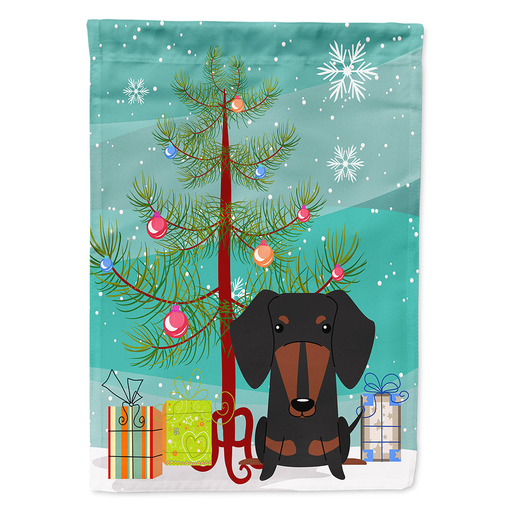 Merry Christmas Tree Dachshund Black Tan Flag Canvas House Size BB4257CHF  the-store.com.