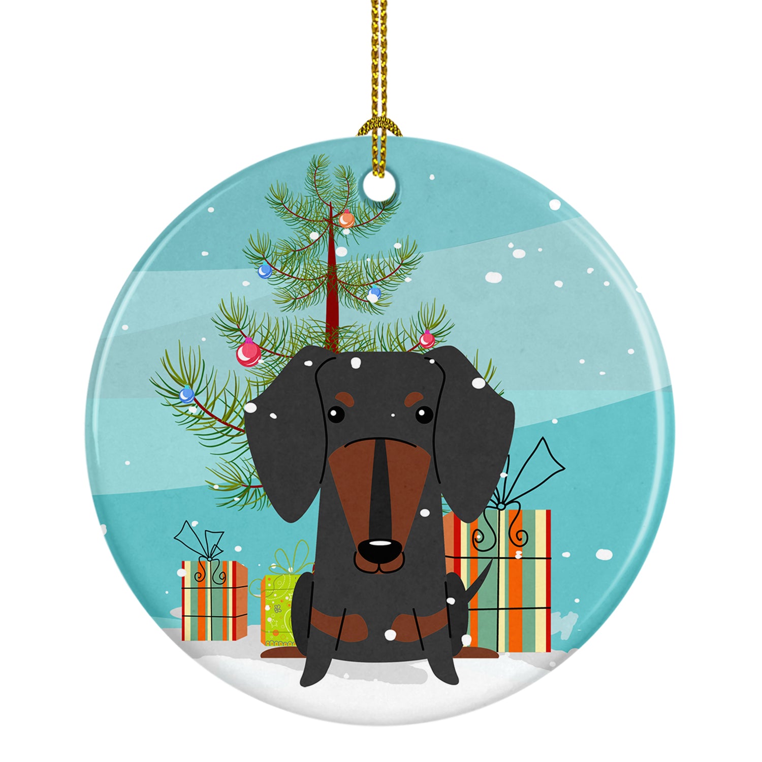 Merry Christmas Tree Dachshund Black Tan Ceramic Ornament BB4257CO1 - the-store.com