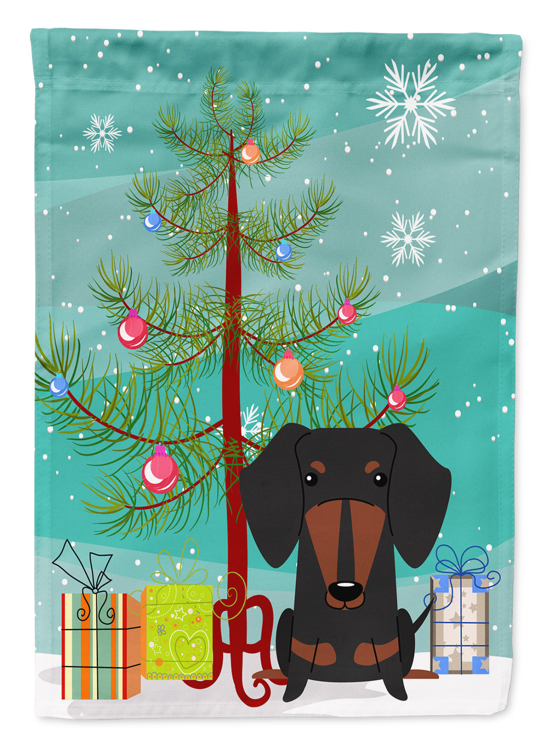 Merry Christmas Tree Dachshund Black Tan Flag Garden Size BB4257GF  the-store.com.