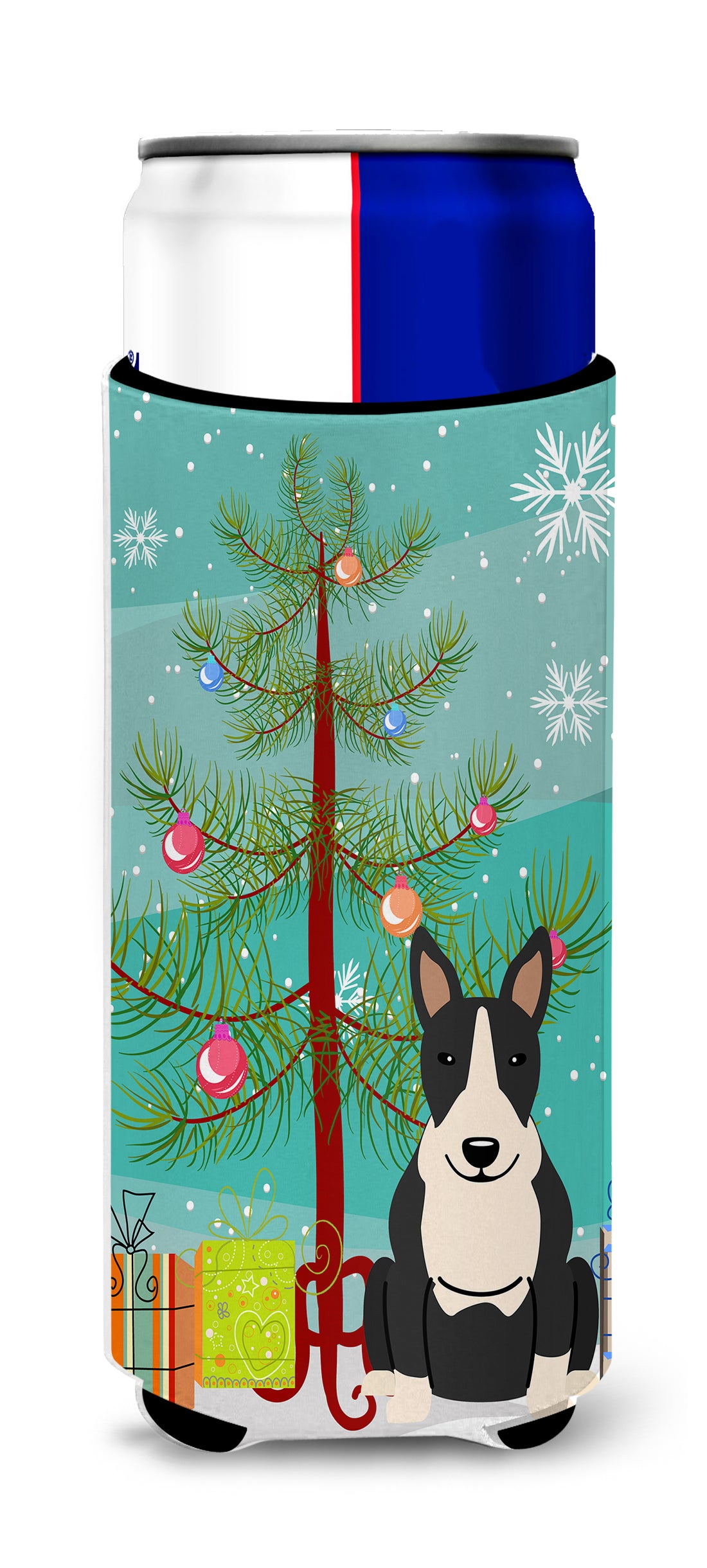 Merry Christmas Tree Bull Terrier Black White  Ultra Hugger for slim cans BB4258MUK  the-store.com.