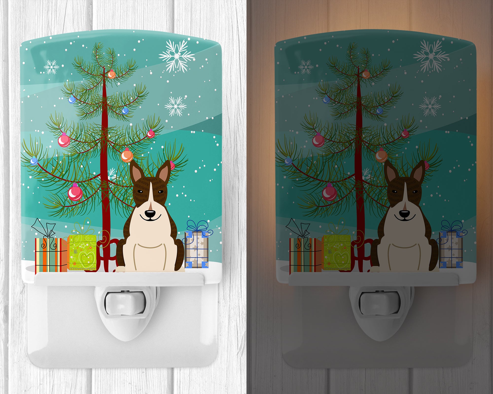 Merry Christmas Tree Bull Terrier Dark Brindle Ceramic Night Light BB4261CNL - the-store.com