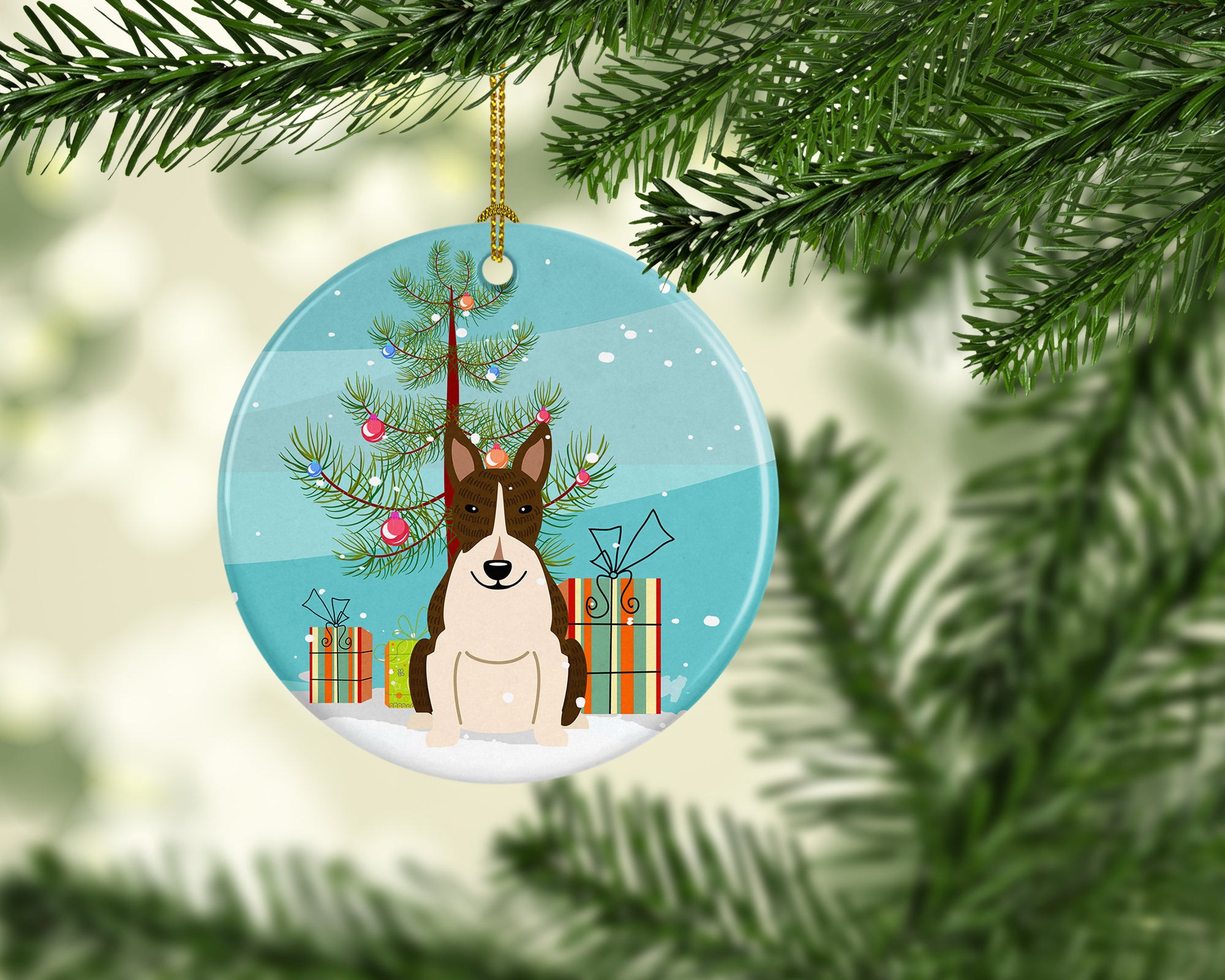 Merry Christmas Tree Bull Terrier Dark Brindle Ceramic Ornament BB4261CO1 - the-store.com