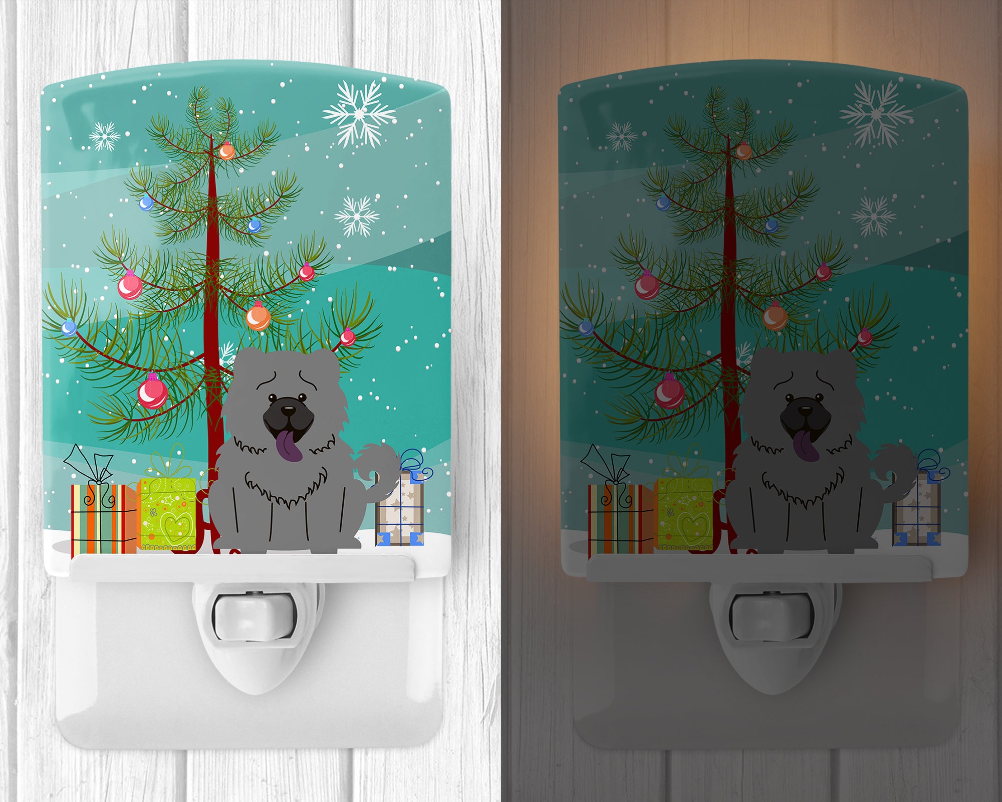 Merry Christmas Tree Chow Chow Blue Ceramic Night Light BB4264CNL - the-store.com