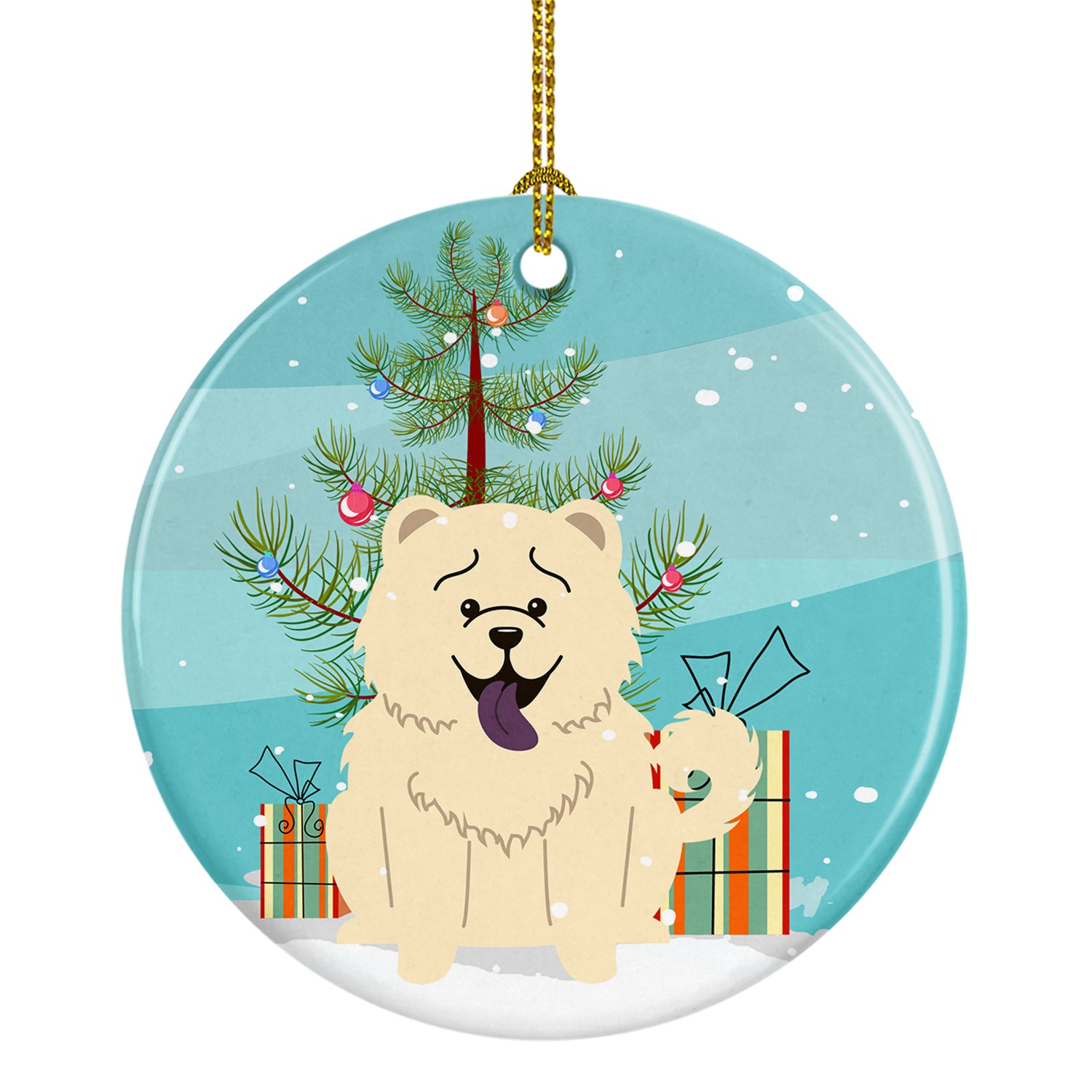 Merry Christmas Tree Chow Chow White Ceramic Ornament BB4265CO1 - the-store.com