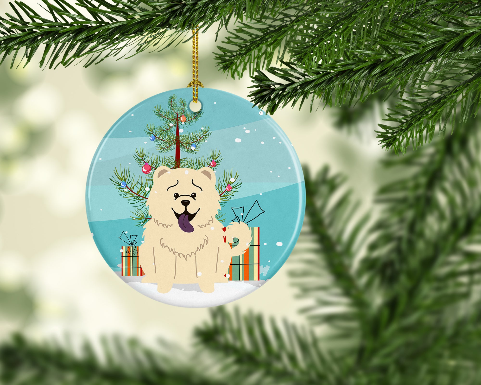 Merry Christmas Tree Chow Chow White Ceramic Ornament BB4265CO1 - the-store.com