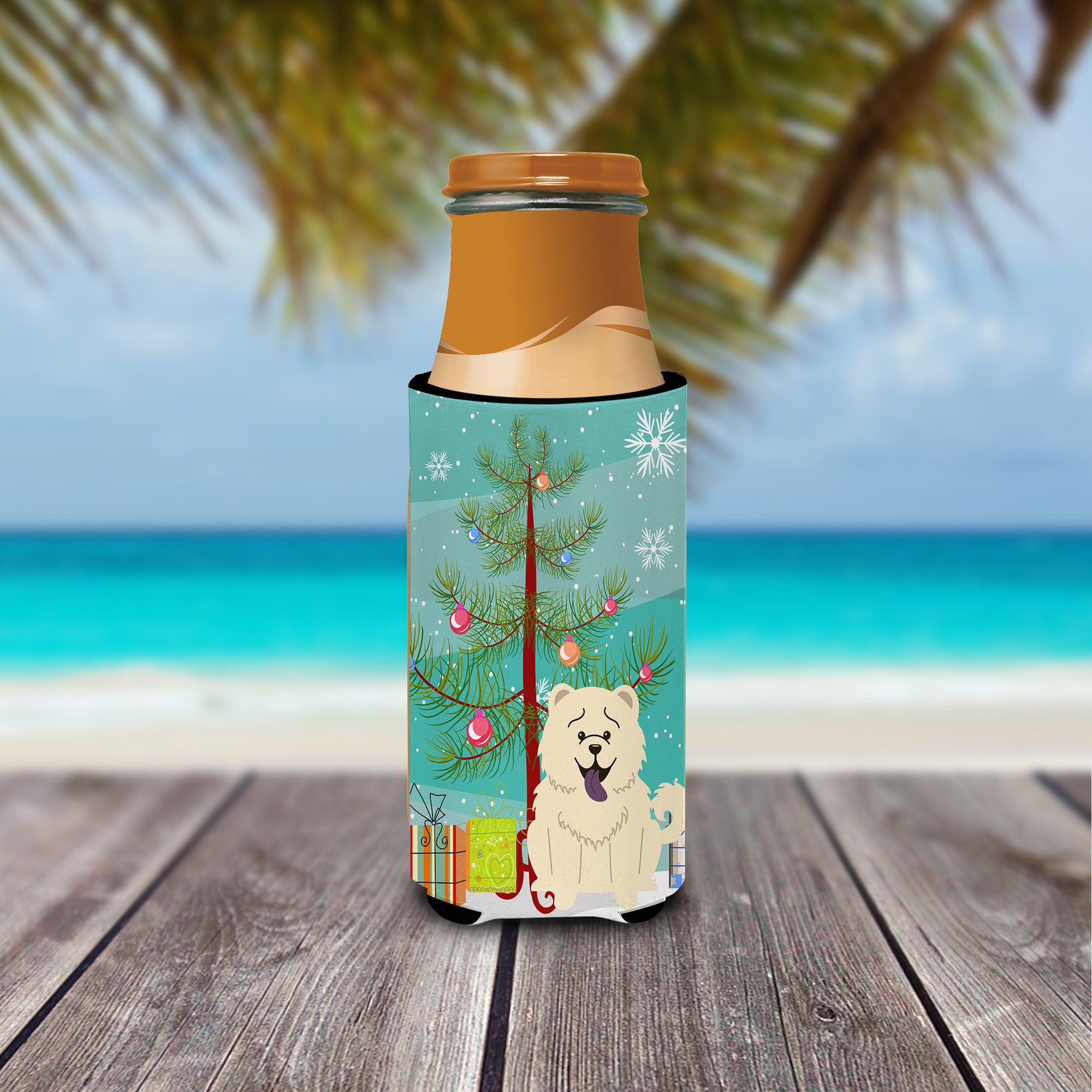 Merry Christmas Tree Chow Chow White  Ultra Hugger for slim cans BB4265MUK  the-store.com.