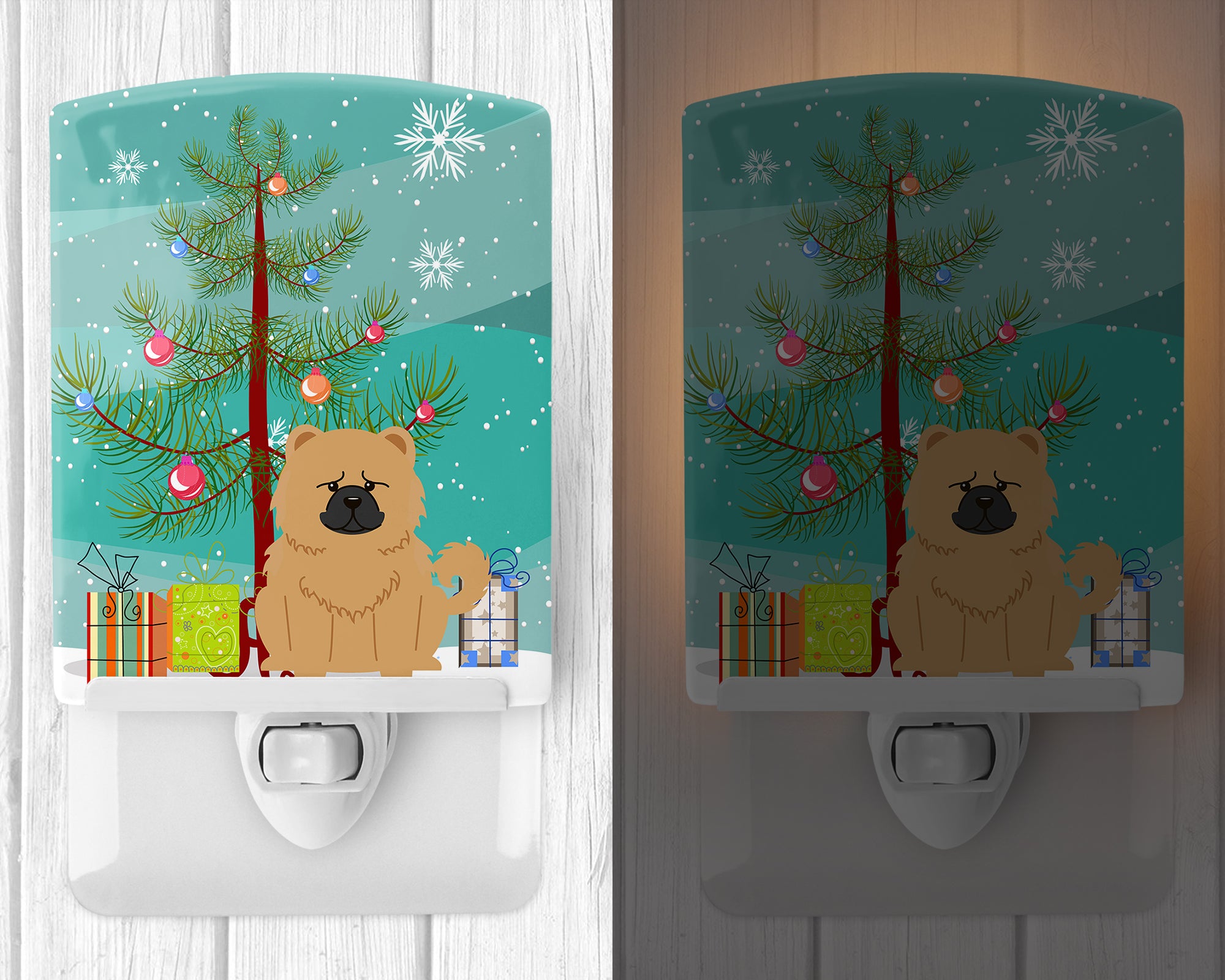 Merry Christmas Tree Chow Chow Cream Ceramic Night Light BB4269CNL - the-store.com